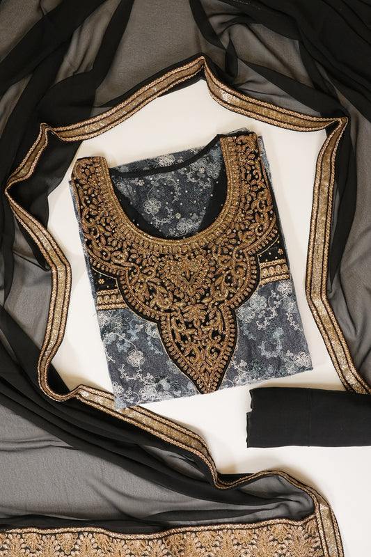 Black Lace Georgette Semi Stitched Salwar Suit With Dupatta