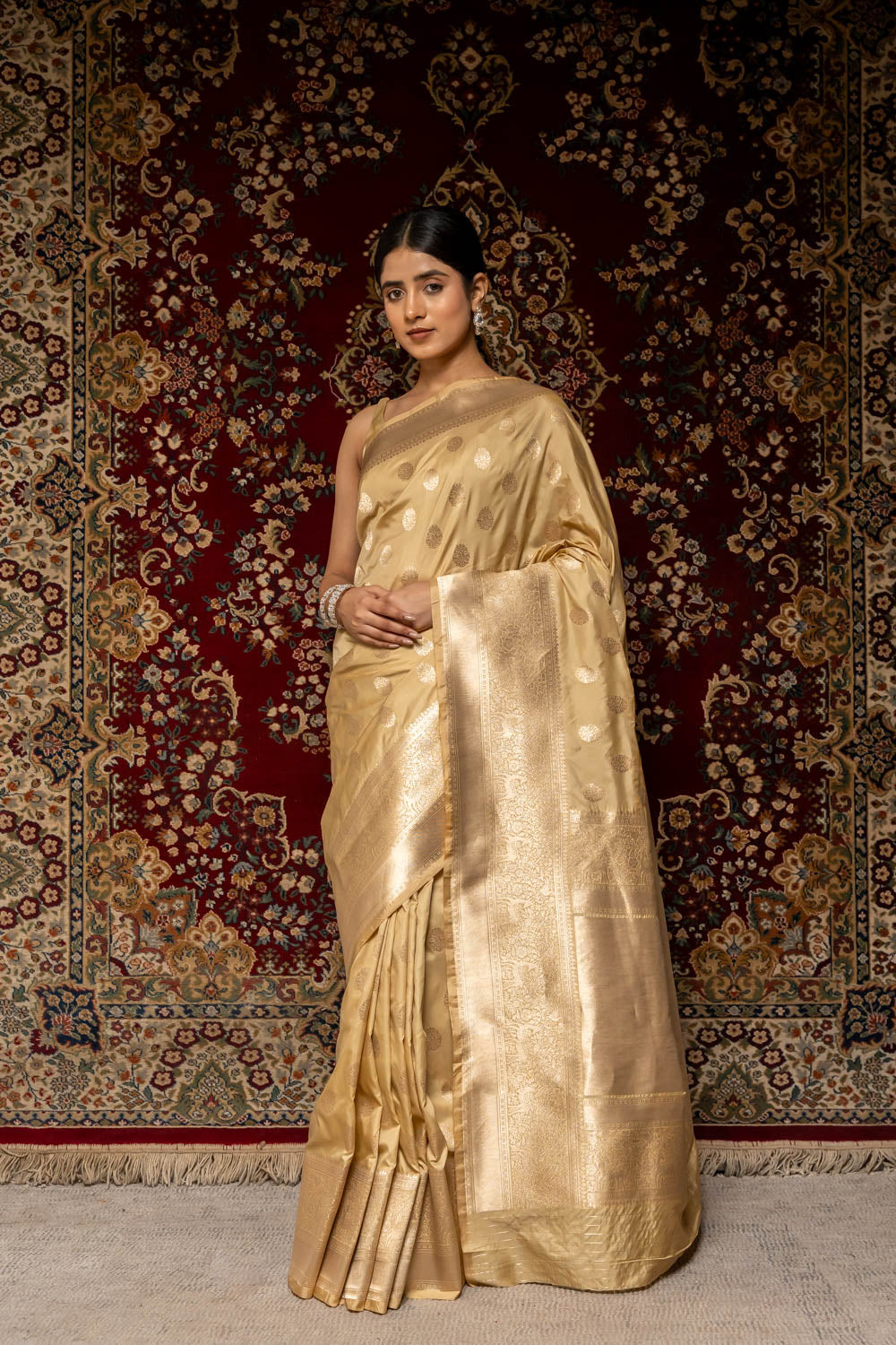 Tussar Banarasi Silk Woven Zari Saree With Unstitched Blouse