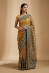 Orange Net Embroidered Saree With Unstitched Blouse