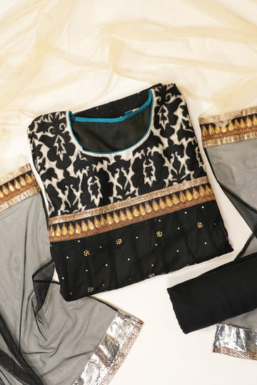 Black Net Semi Stitched Salwar Suit With Dupatta