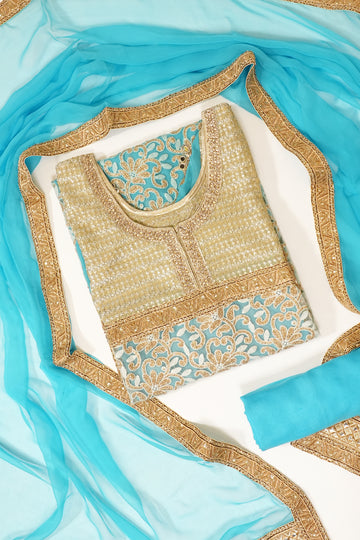 Firozi Net Semi Stitched Suit Salwar With Dupatta