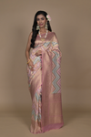 Peach Georgette Banarasi Woven Zari Saree With Unstitched Blouse