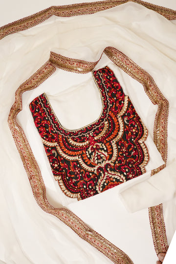 White Georgette Semi Stitched Suit Salwar With Dupatta
