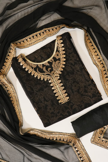 Black Georgette Semi Stitched Suit Salwar With Dupatta