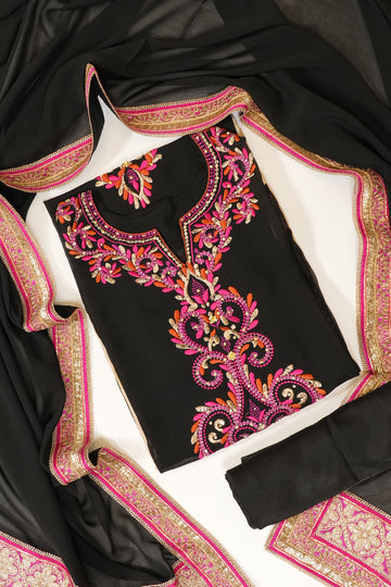 Black Georgette Semi Stitched Suit Salwar With Dupatta