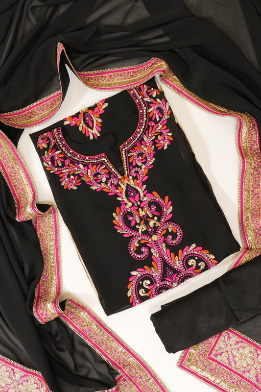 Black Georgette Semi Stitched Suit Salwar With Dupatta