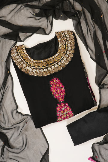 Black Georgette Semi Stitched Salwar Suit With Dupatta