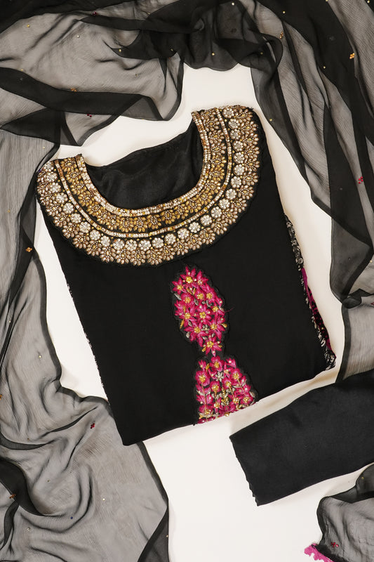 Black Georgette Semi Stitched Salwar Suit With Dupatta