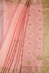 Onion Cotton Resham Embroidered Zari Border Saree With Unstitched Blouse