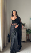 Black Net Embroidered Saree With Unstitched Blouse