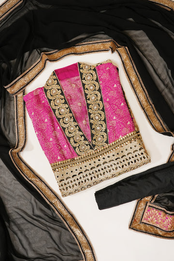 Black Lace Georgette Semi Stitched Suit Salwar With Dupatta