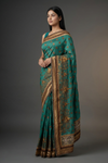 Mint Green Crepe Embroidered Saree With Unstitched Blouse