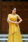 Mango Gold Sequence, Cutdana,Threadwork, Embroidery Georgette Lehenga Set With Readymade Blouse