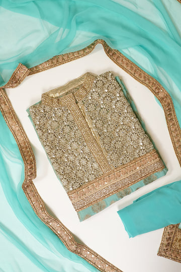 Firozi Khaddi Georgette Semi Stitched Salwar Suit With Dupatta
