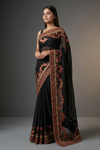 Black Chiffon Embroidered Saree With Unstitched Blouse