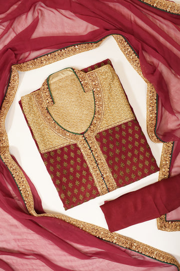 Maroon Crepe Semi Stitched Salwar Suit With Dupatta