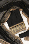 Black Chinon Unstitched Suit Salwar With Dupatta