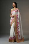 White Chiffon Embroidered Saree With Unstitched Blouse