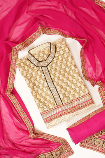 Tussar Rani Net Georgette Semi Stitched Salwar Suit With Dupatta