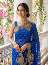 Royal Blue Kora Silk Embroidered Saree - Embroidery Closeup
