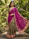 Magenta Georgette Crepe Embroidered Saree - Full Drape
