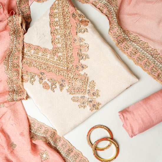 UN8808-RTC-540752 Tussar Gajari Unstitched Suit embroidery detail