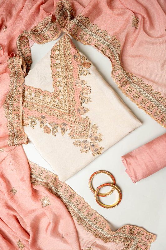 UN8808-RTC-540752 Tussar Gajari Unstitched Suit embroidery detail