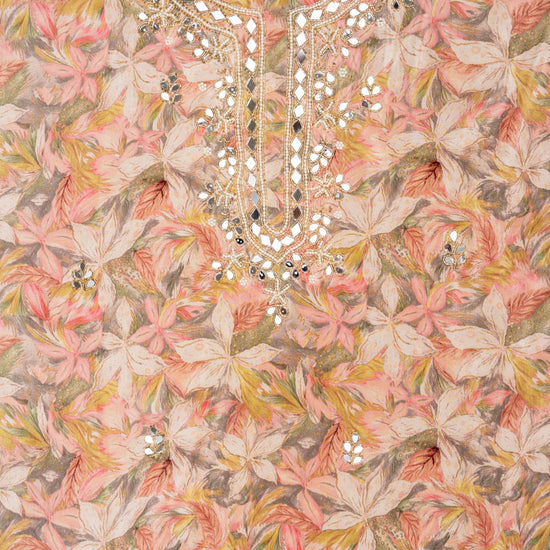 Peach Pista Crepe Unstitched Salwar Suit - Closeup