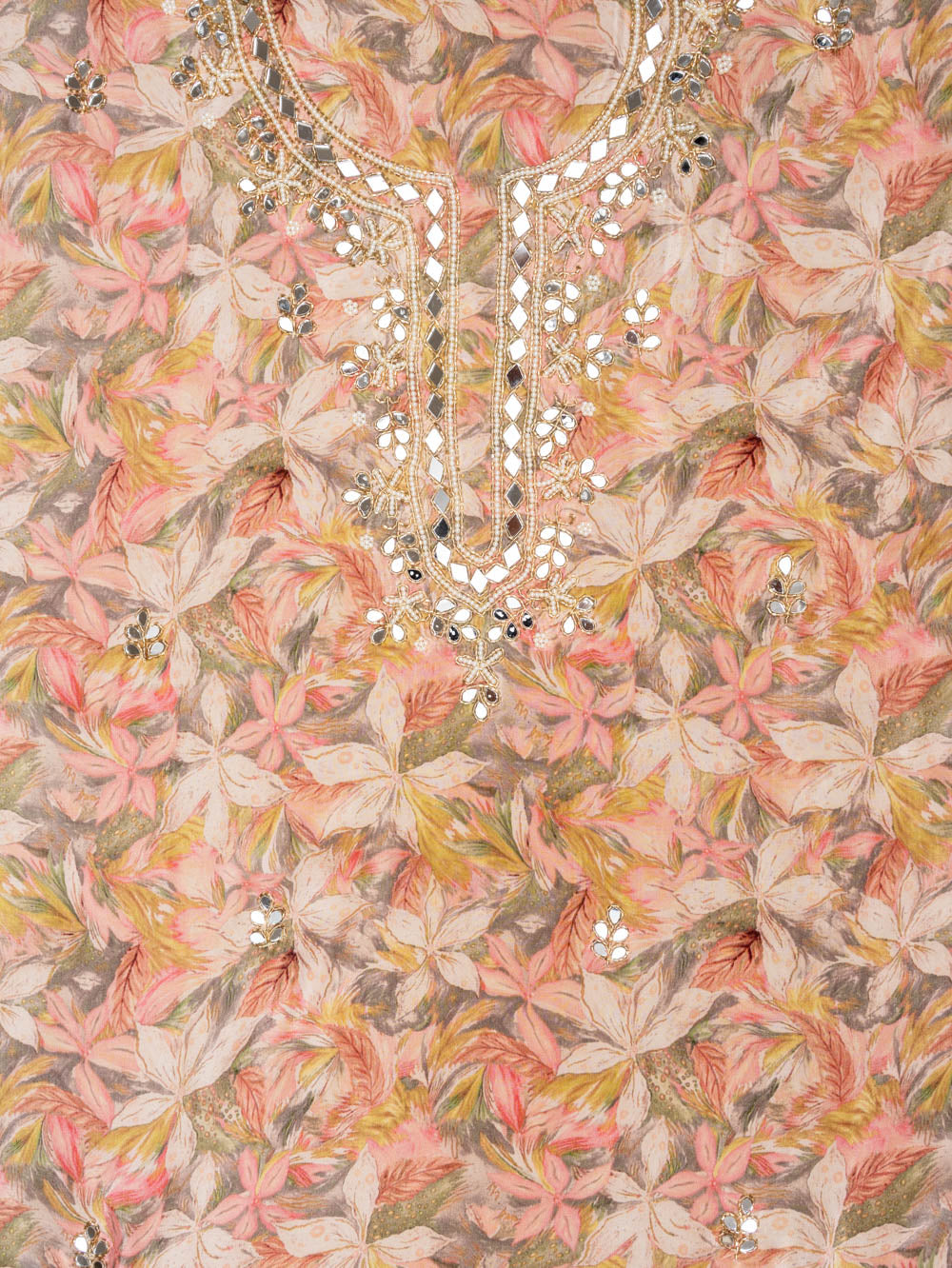 Peach Pista Crepe Unstitched Salwar Suit - Closeup