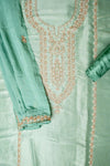 Royal Heritage Tea-Green Banarasi Silk Unstitched Salwar Suit With Silk Dupatta