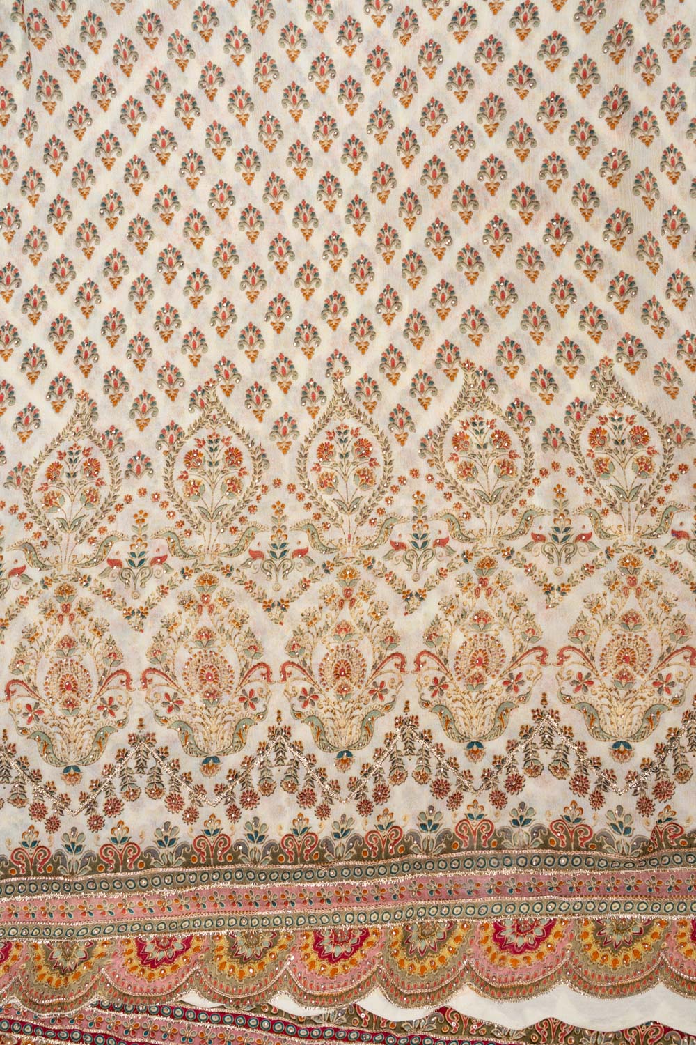Off White Crepe Unstitched Salwar Suit - Closeup