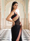 Black Georgette Embroidered Saree - Side View