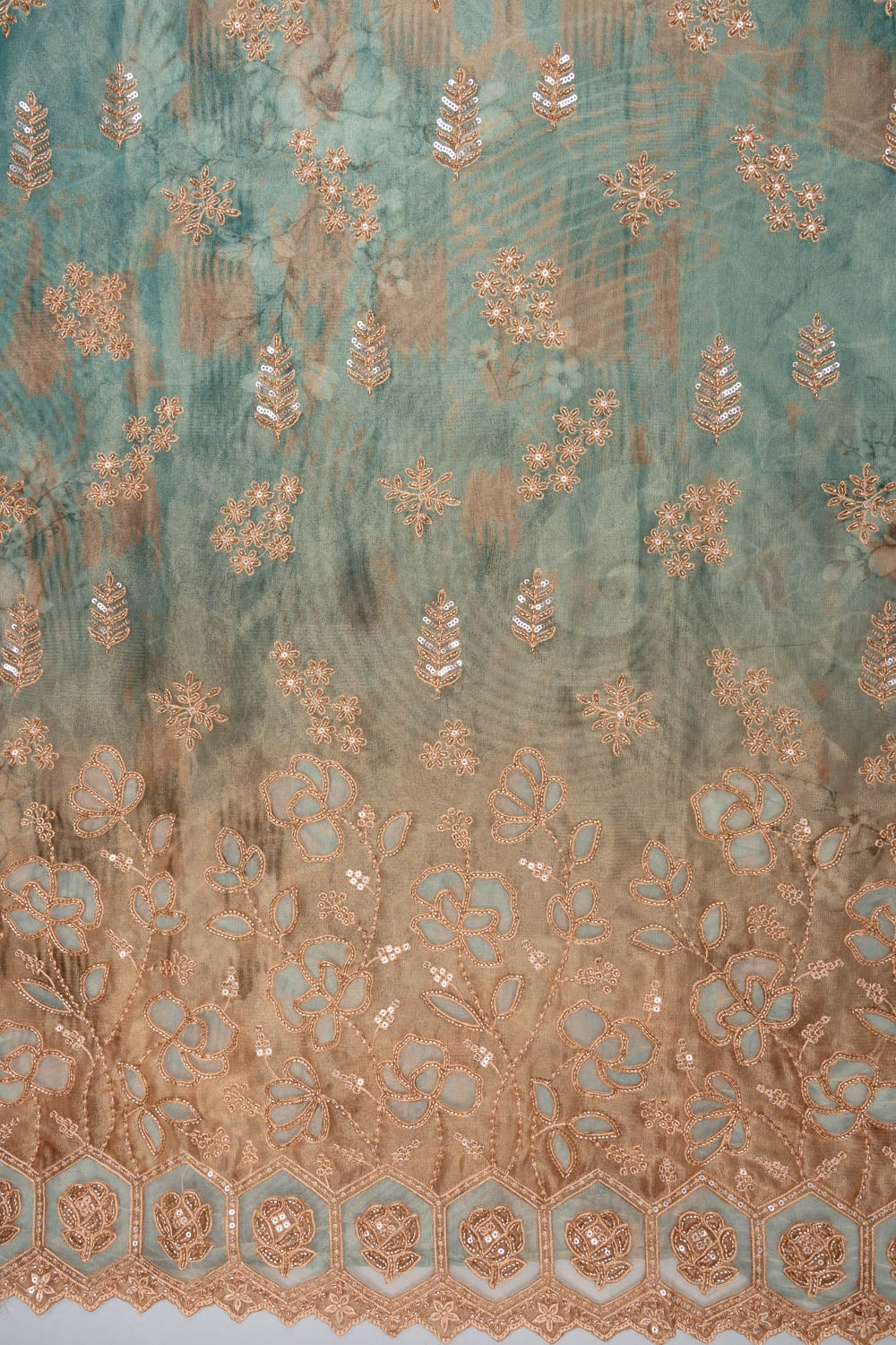 Tussar mint green unstitched suit - fabric closeup