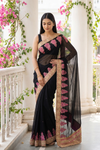 Black Chiffon Embroidered Saree - Hero View