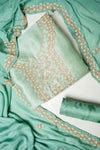 Royal Heritage Tea-Green Banarasi Silk Unstitched Salwar Suit With Silk Dupatta