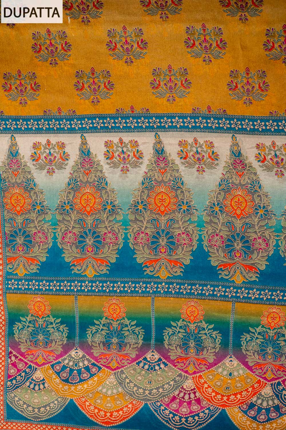 Tussar Rama Crepe Unstitched Suit - dupatta fabric swatch