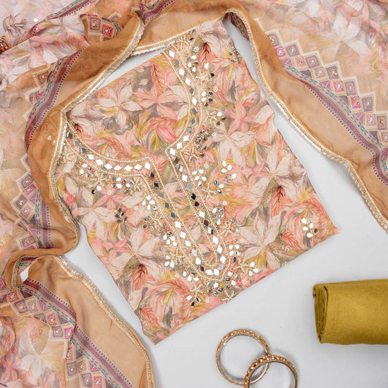 Peach Pista Crepe Unstitched Salwar Suit - Hero