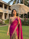 Magenta Georgette Crepe Embroidered Saree - Mood Shot