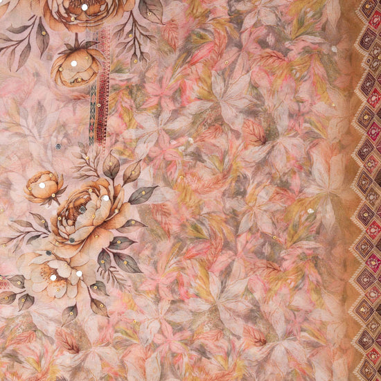 Peach Pista Crepe Unstitched Salwar Suit - Dupatta