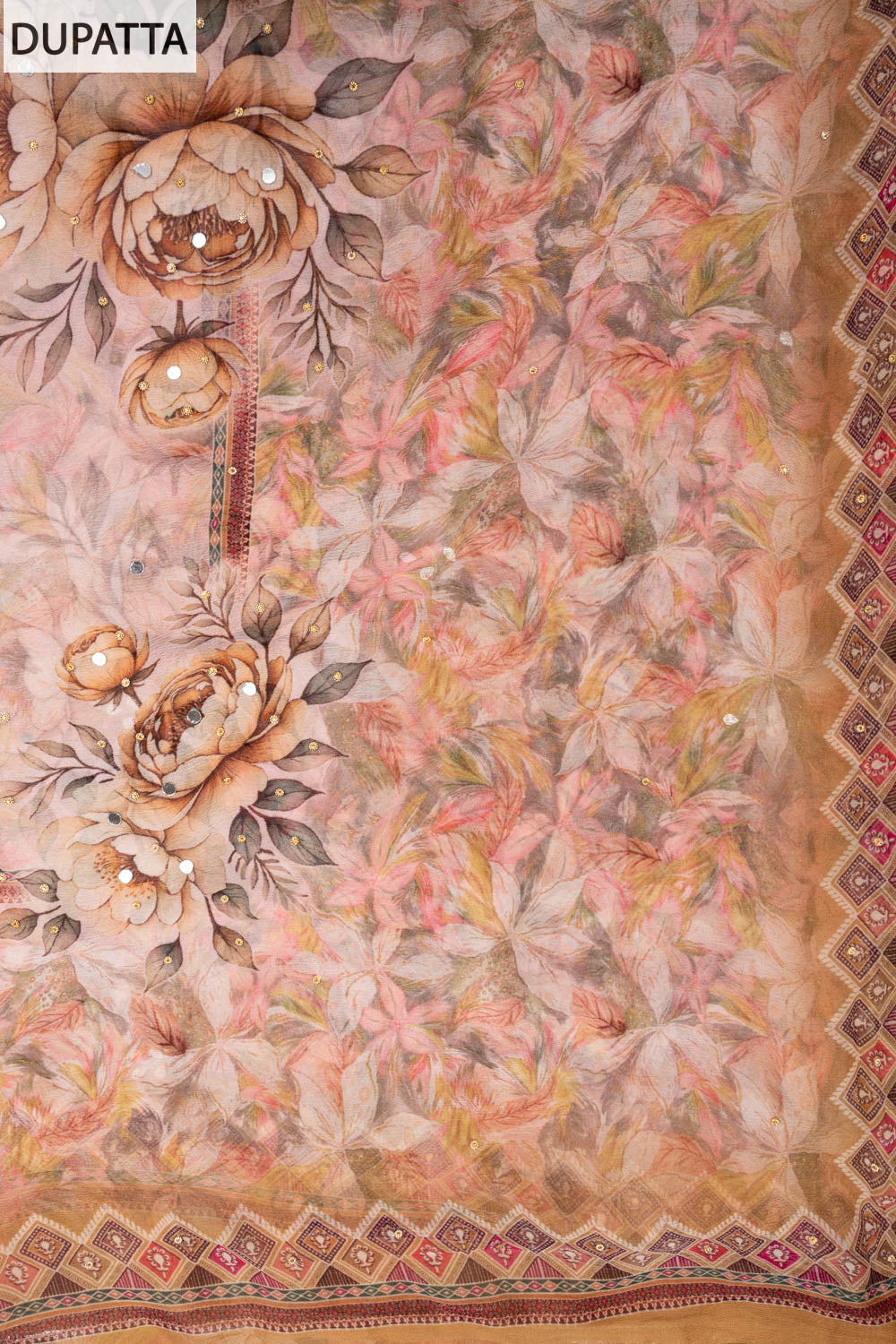 Peach Pista Crepe Unstitched Salwar Suit - Dupatta