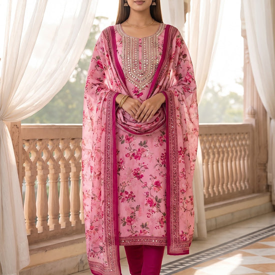 Pink Crepe Unstitched Salwar Suit - AI model