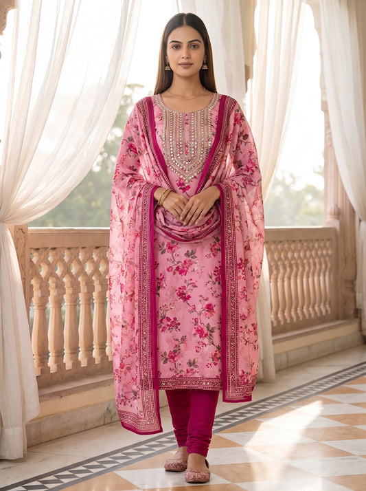 Pink Crepe Unstitched Salwar Suit - AI model