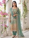 Tussar mint green unstitched suit - AI styled lifestyle shot