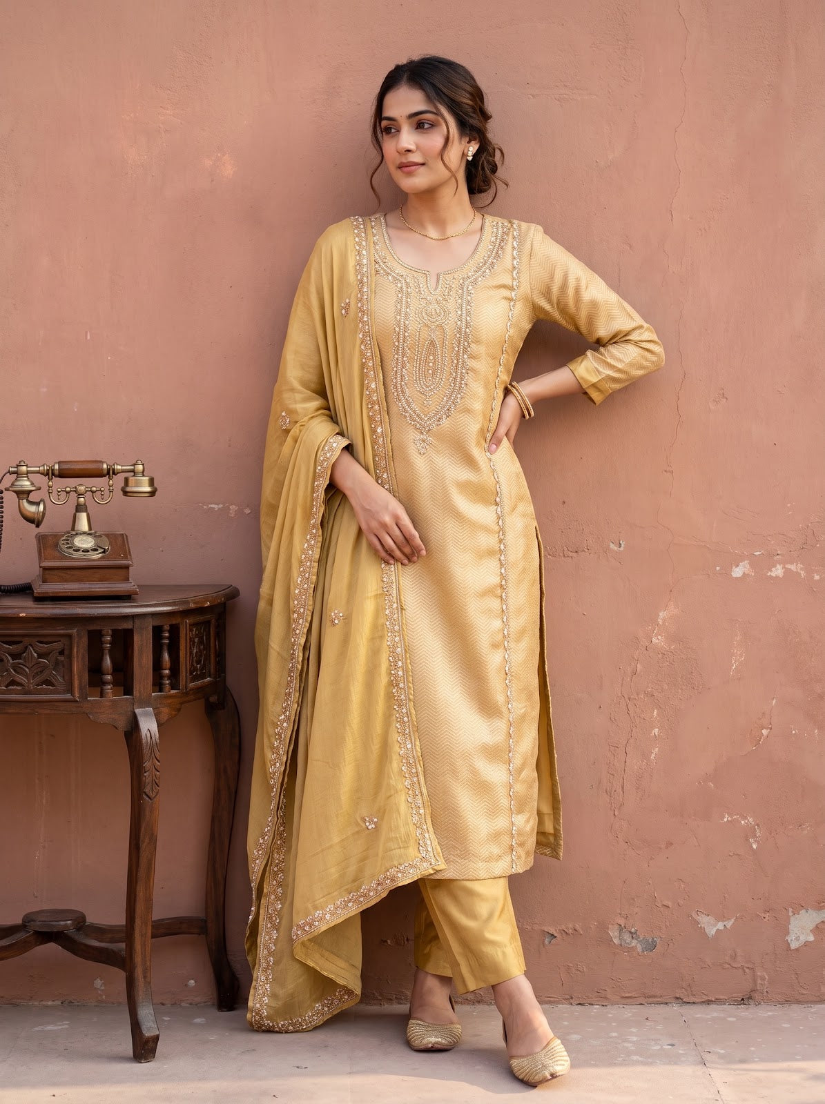 UN8816-RTC-540752 Tussar Unstitched Suit styled look
