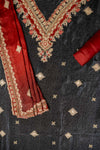 UN8807-RTC-540752 Black Maroon Unstitched Suit