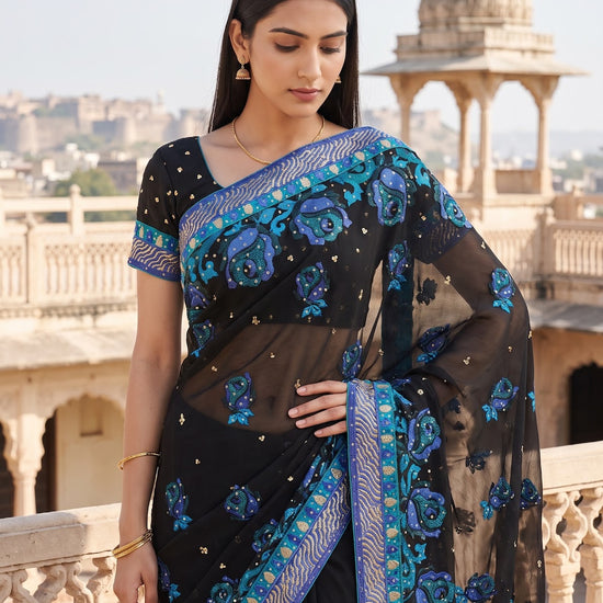 Black Chiffon Embroidered Saree - Mood Shot