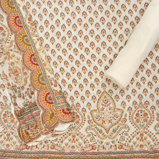 Off White Crepe Unstitched Salwar Suit - Closeup detail