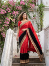 Red Crepe Embroidered Saree - Mood Shot