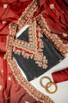 UN8807-RTC-540752 Black Maroon Unstitched Suit embroidery detail