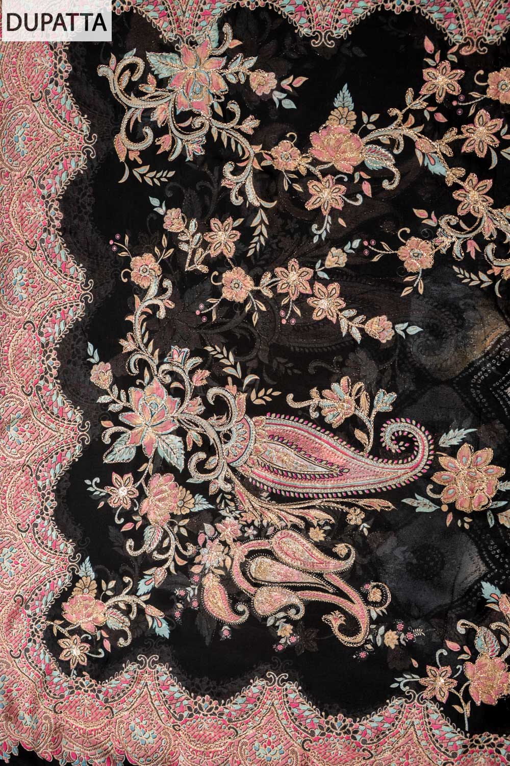 UN8814-RTC-540752 Black Dupatta fabric swatch